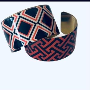 NWT Mudpie 2 Nautical Coastal Bracelets Bangle Red Blue Plaid Preppy Mud Pie